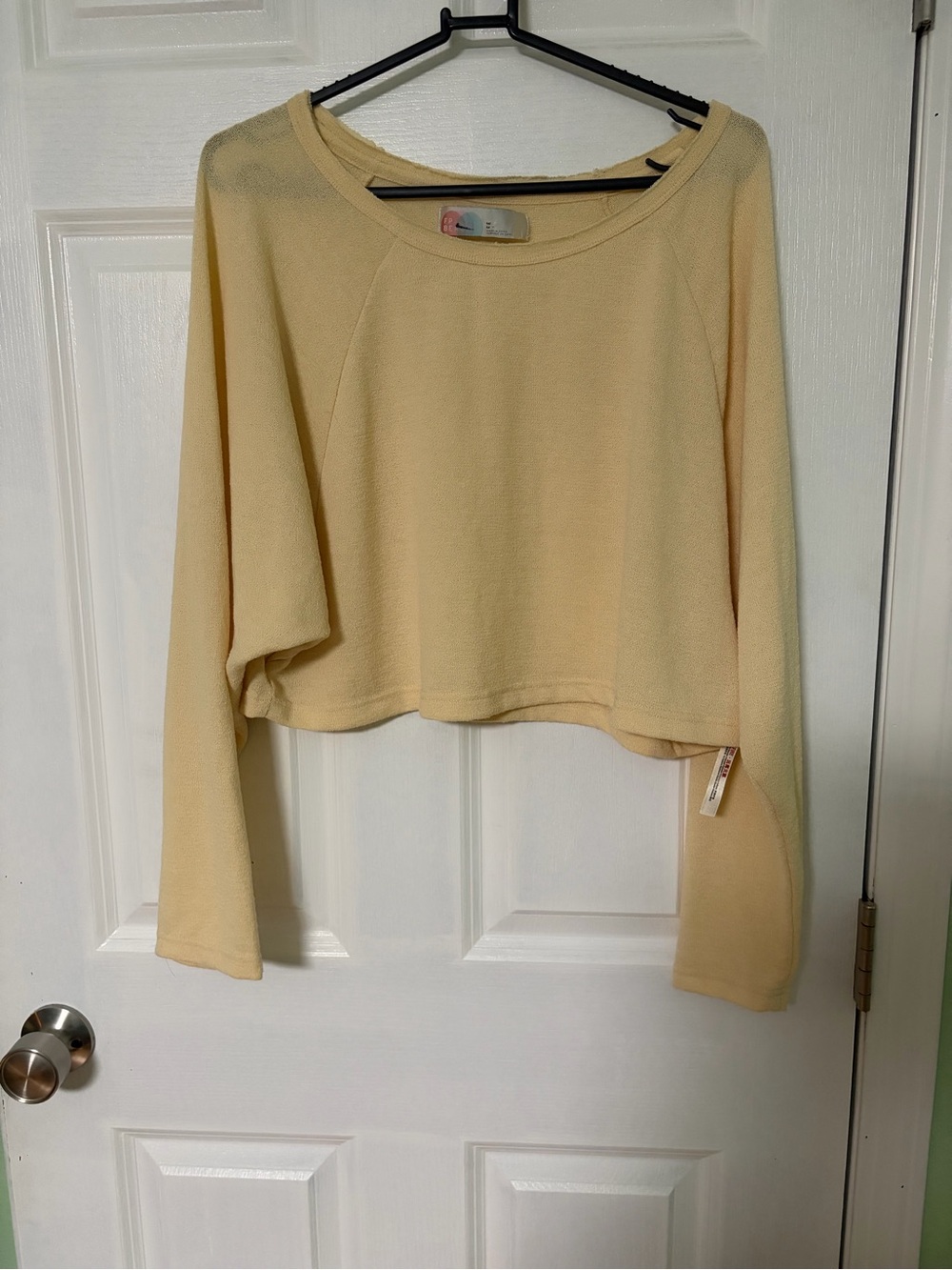 Free People Pale Yellow Cropped Long Sleeve Top